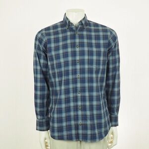 Viyella Flannel Button Down Shirt Mens Medium Blue Plaid Cotton Wool Traditional